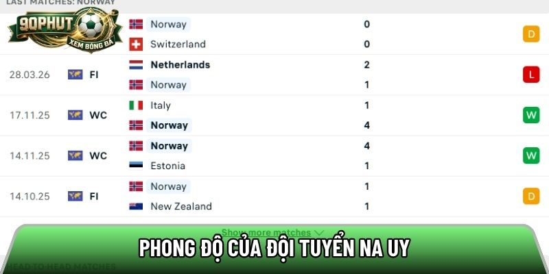 Phong độ của đội tuyển Na Uy